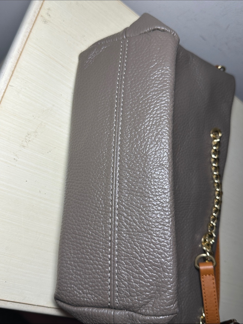 Valentina gray with brown leather Crossbody Bag Gold Hardware - Picture 10 of 10